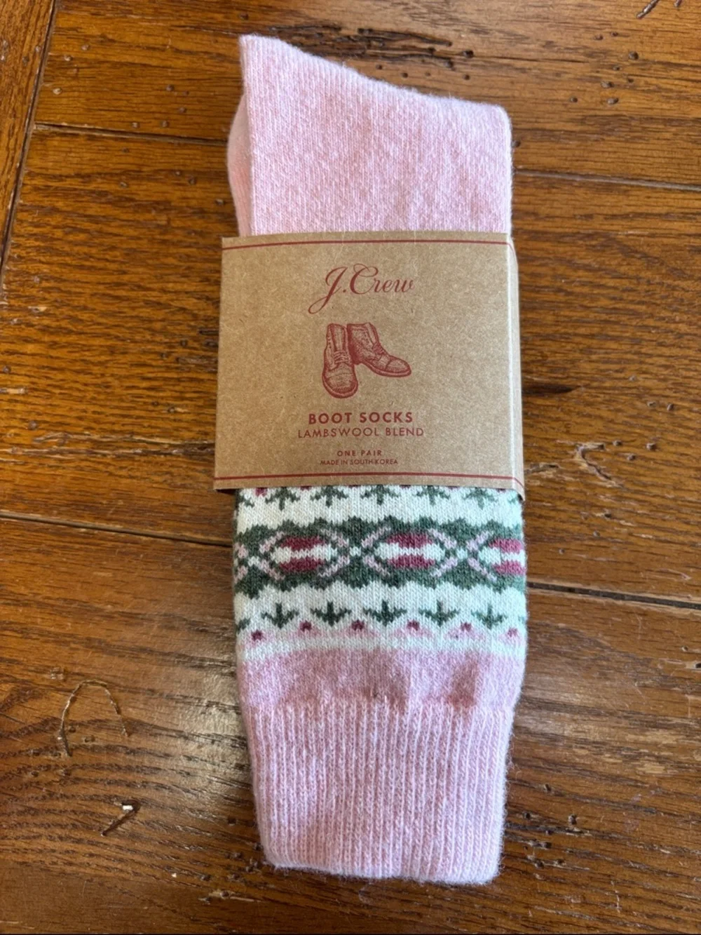 J. Crew Fair Isle Lambswool Blend Boot Socks Men’s Pink Green Cream NWT OSFM
